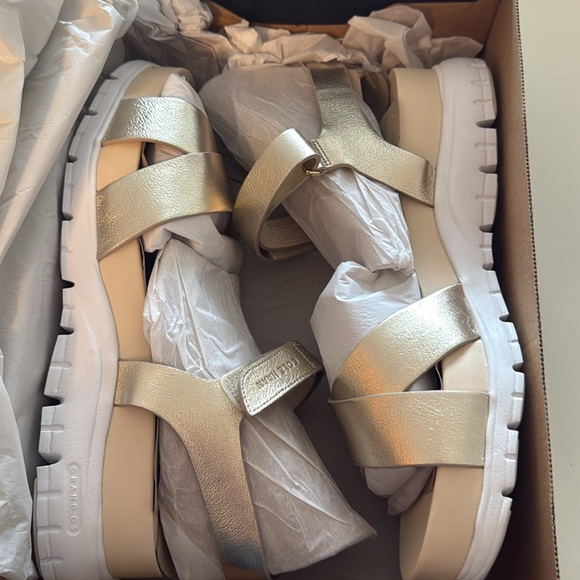 Cole Haan Gold Sandals with Crisscross Straps and Cushioned Footbed - Picture 7 of 8